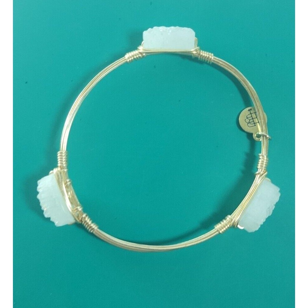 Bourbon & Bowties White Druzy Stone Bangle Bracelet Gold Tone Signed EUC HTF